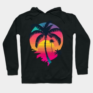 Synth Island Sunset Synthwave Aesthetic Palm Tree Silhouette Hoodie